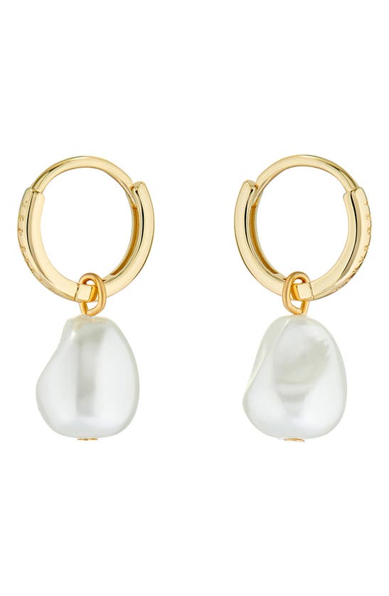 Shop Ted Baker Periaa Imitation Pearl Drop Huggie Hoop Earrings In Gold Tone/ Pearl