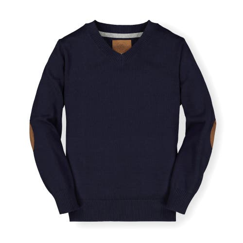 Hope & Henry Baby Boys' Fine Gauge V-neck Sweater With Elbow Patches, Infant In Navy With Elbow Patches
