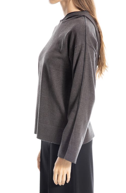 Max Studio Fine Gauge Hoodie In Dark Gray/black