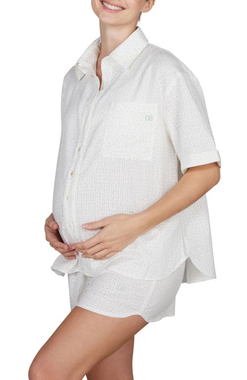 Cache Coeur Paulette Maternity/Nursing Organic Cotton Short Pajamas in White/Green