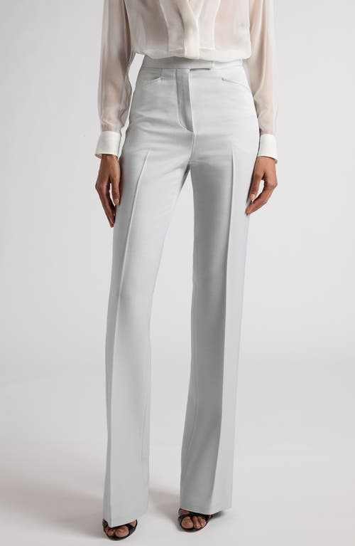 Tom Ford Lustrous Barathea Tailored Tuxedo Wide Leg Pants In Ig052 Light Grey