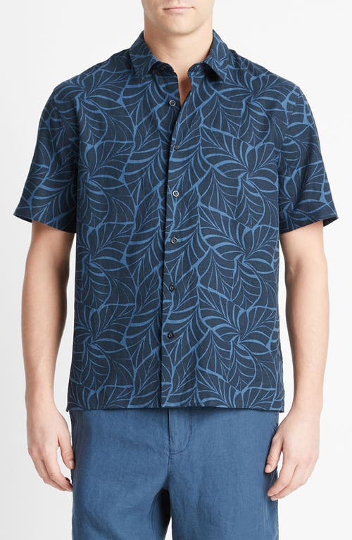 Vince Knotted Leaves Linen Blend Short Sleeve Button-Up Shirt at Nordstrom,