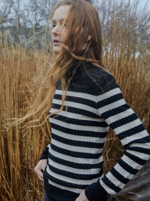 Shop Lingua Franca Morrissey Textured Stripe Turtleneck In Jet