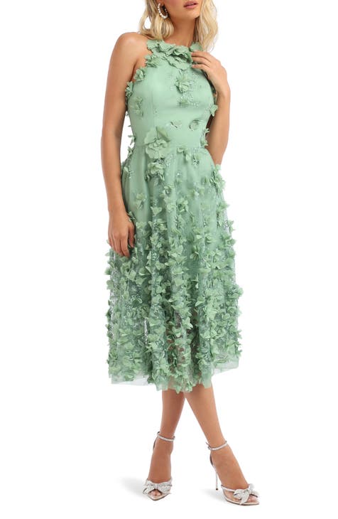 Sage Green Lace Dress - Lace Midi Dress - Trumpet Hem Midi Dress