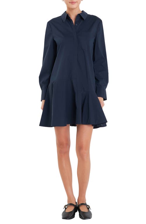 Shop English Factory Long Sleeve Shirtdress In Navy