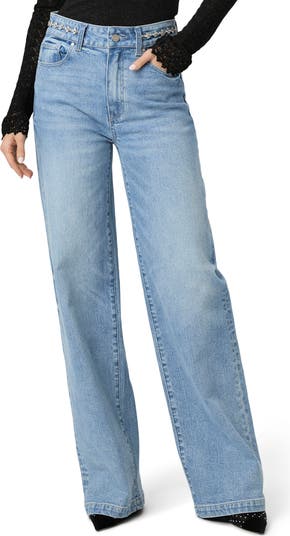 PAIGE Sasha Embellished High Waist Wide Leg Jeans Nordstrom