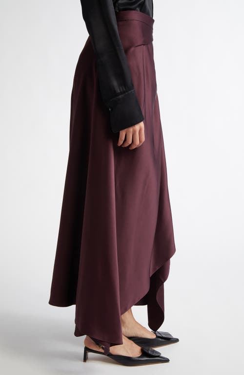 Shop Erdem Asymmetric Drape Satin Cady Maxi Skirt In Elderberry