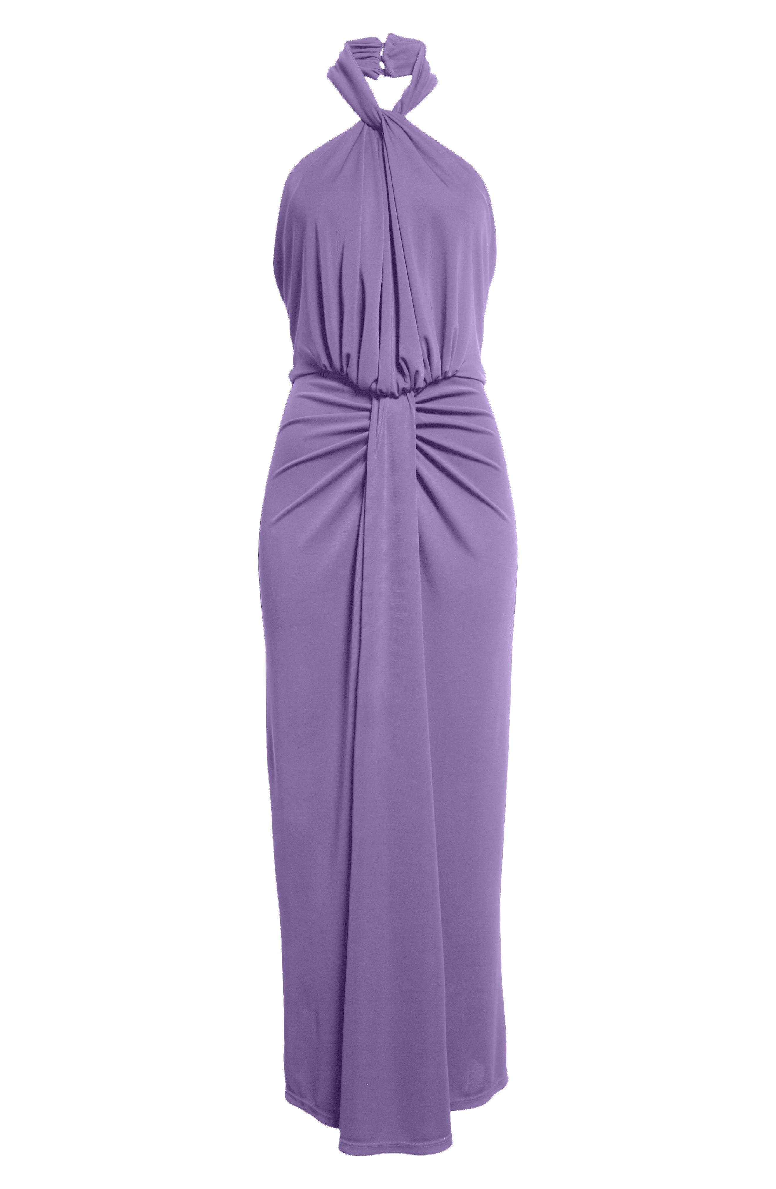 Cinq  Sept Kaily Gathered Drape Halter Maxi Dress in Plum Burst | Smart  Closet