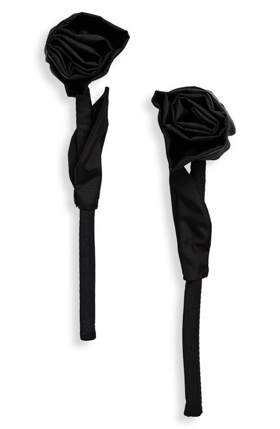 Shop Simone Rocha Fabric Rose Drop Earrings In Black