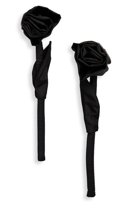 Fabric Rose Drop Earrings in Black