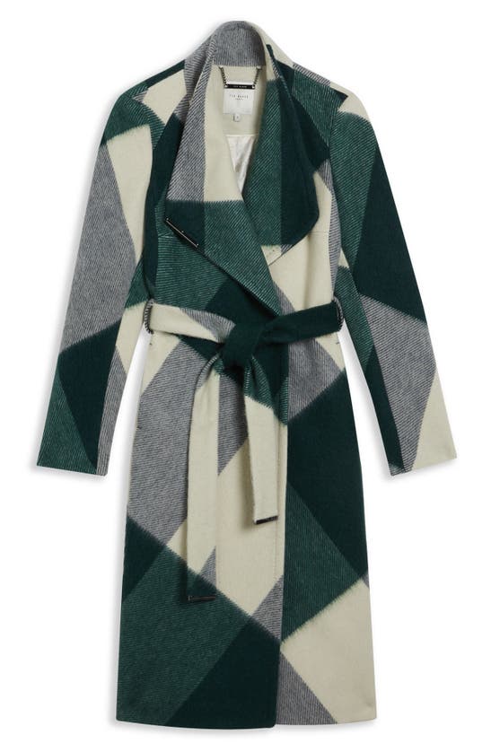 Shop Ted Baker Roseti Colorblock Wool Blend Wrap Coat In Green/ Ivory