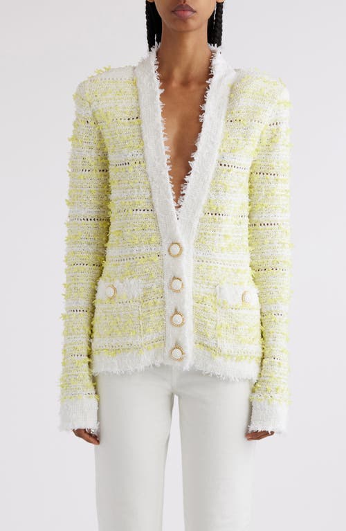 Balmain Pointelle Bouclé Cardigan In Yellow