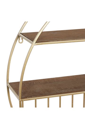 Willow Row Gold Metal Wood Round Wall Shelf 28 X 28 Hautelook