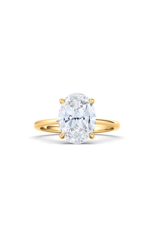 Shop Hautecarat Oval Cut Lab Created Diamond Ring In 3.00 Ctw 18k Yellow Gold