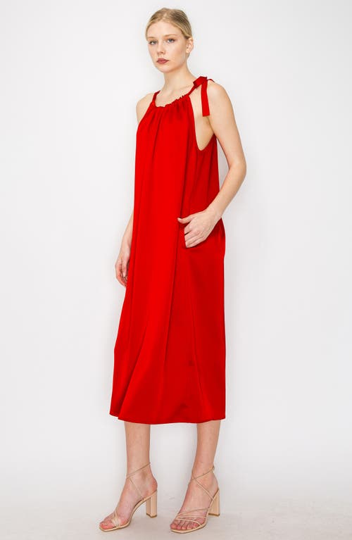 Shop Melloday Halter Neck Satin Midi Dress In Red