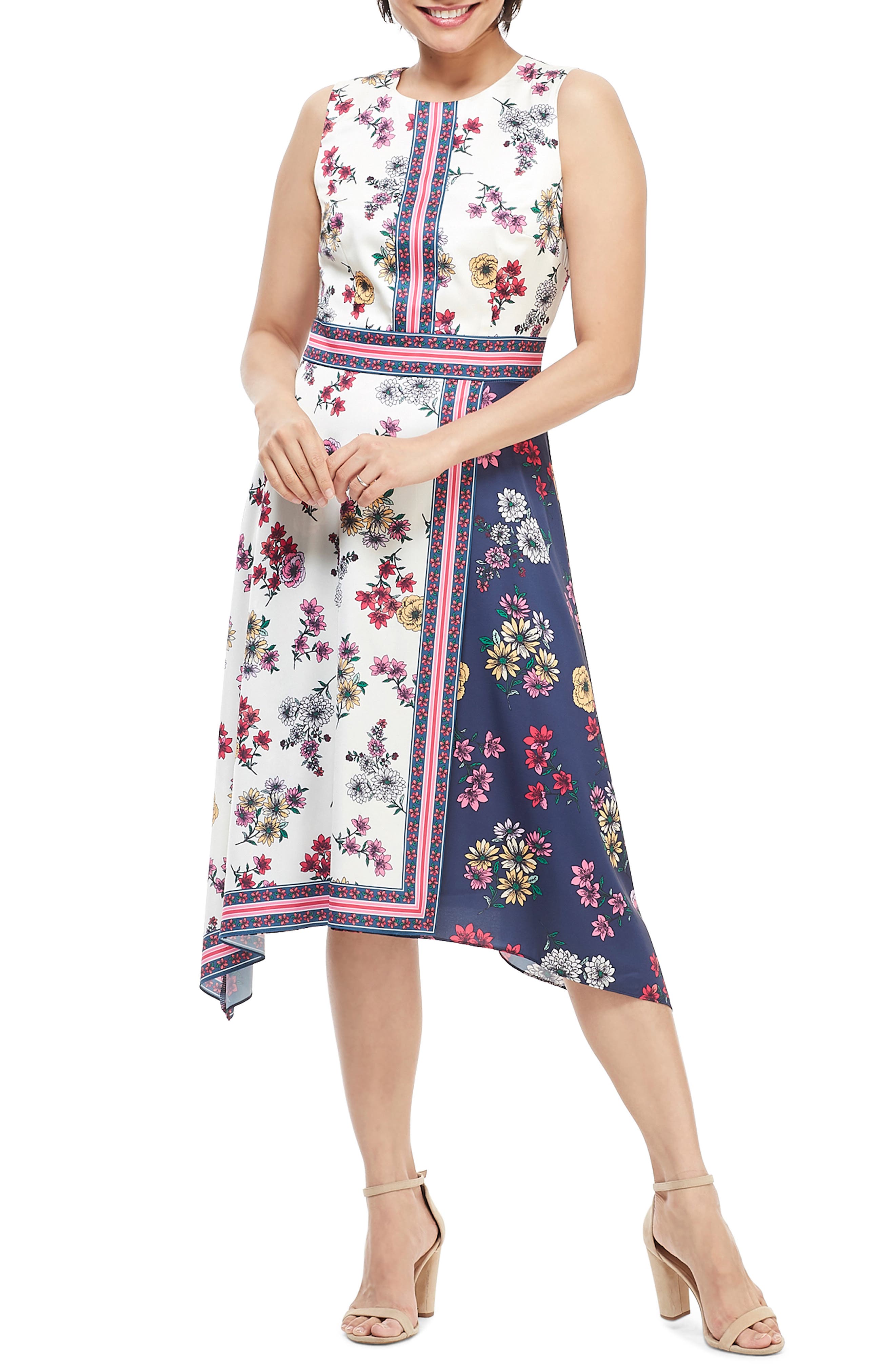Petite Maggy London Scarf Print Sleeveless Handkerchief Dress, Ivory