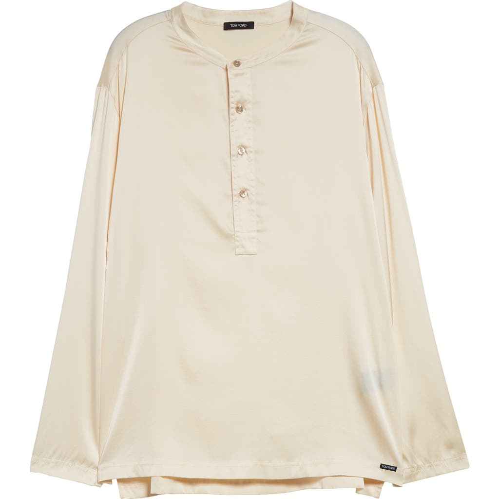 Tom Ford Henley Stretch Silk Pajama Shirt In Pearl