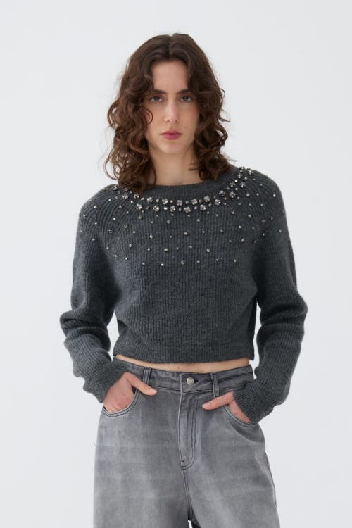 NOCTURNE NOCTURNE STONE EMBELLISHED CROP SWEATER 