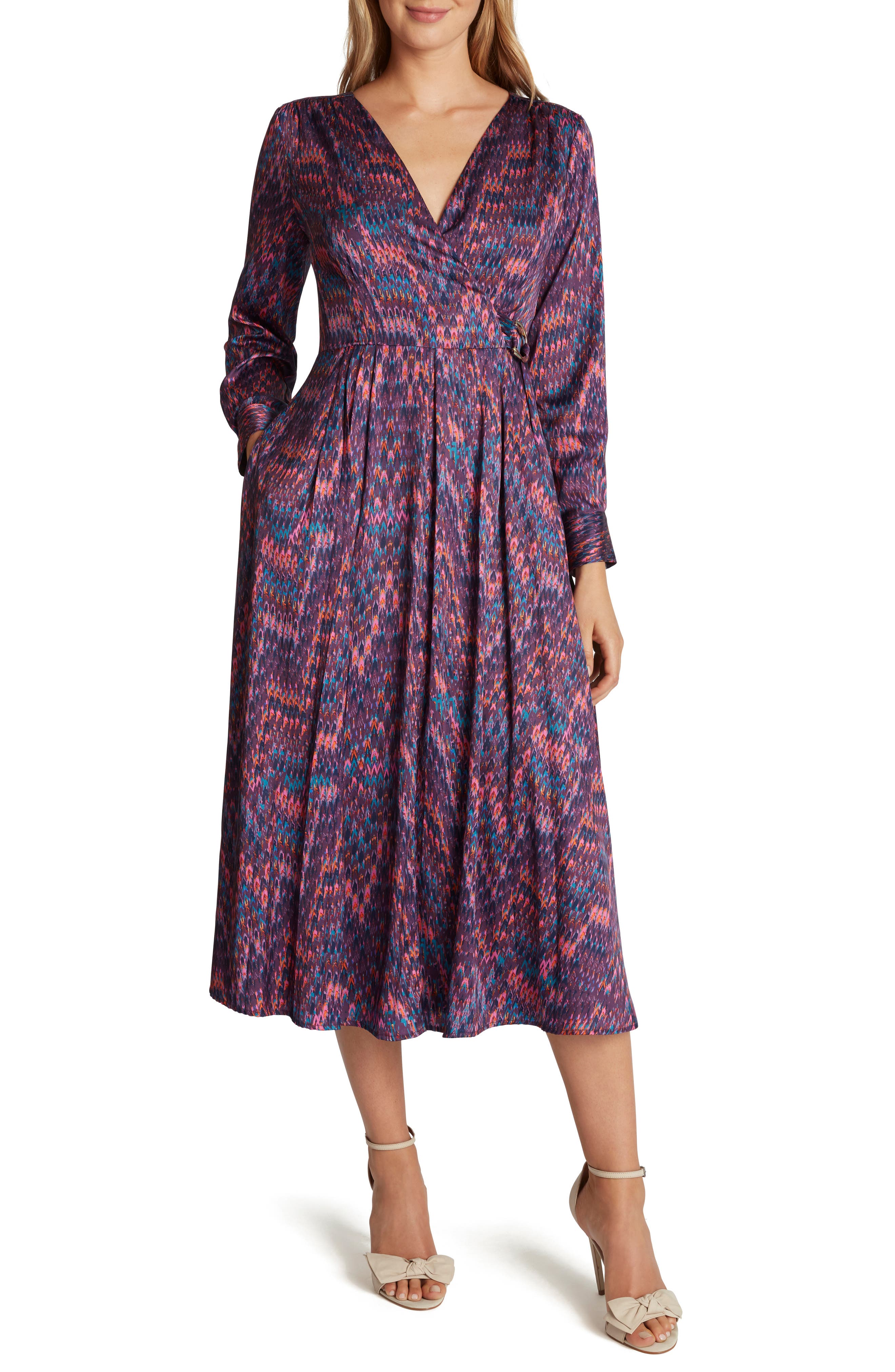 wrap long sleeve midi dress