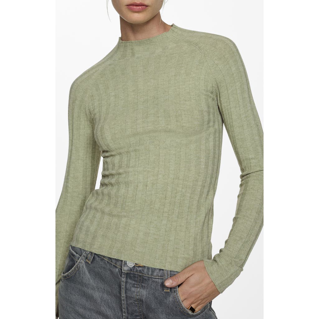 Mango High Collar Ribbed Knit Sweater Pastel Green In Pastel Green
