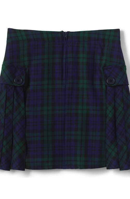 Shop Lands' End School Uniform Girls Slim Side Pleat Plaid Skort Above Knee In Classic Navy/evergreen Plaid