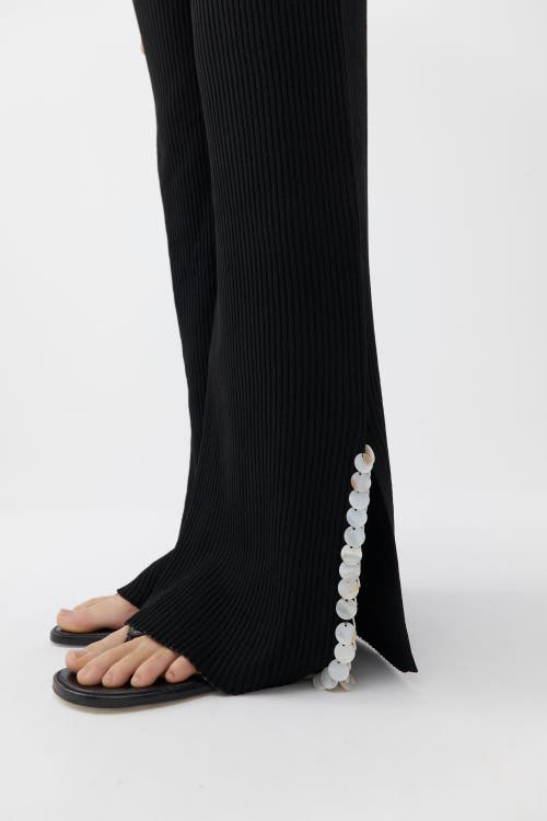 Shop Nocturne Mother Of Pearl Beaded Knit Pants In Black