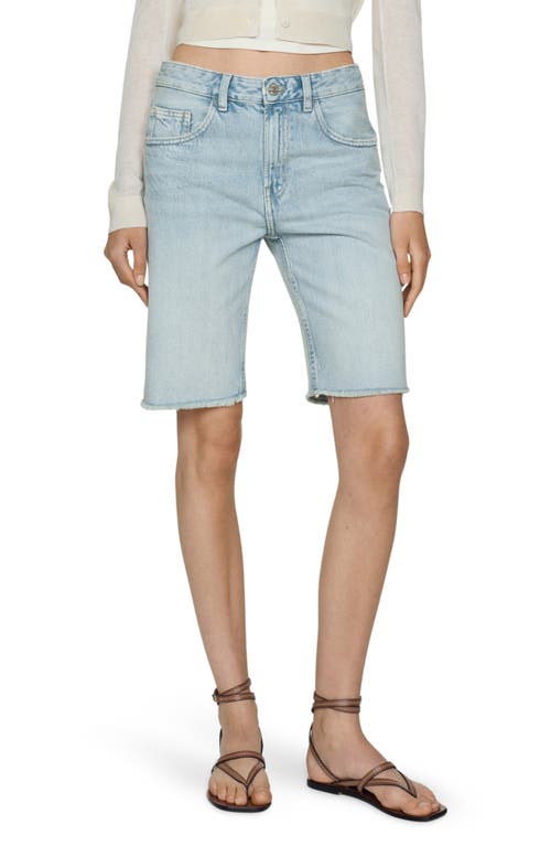 MANGO MANGO FRAYED HEM DENIM BERMUDA SHORTS 