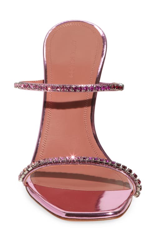 Shop Amina Muaddi Gilda Crystal Strap Metallic Slide Sandal In Mirror Rose Pink Crystals