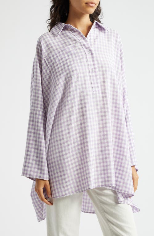 La Vie Style House Gingham Check Oversize Shirt In Purple White