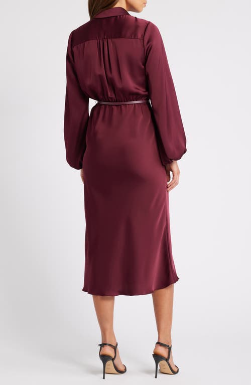 Shop Sam Edelman Fluid Long Sleeve Satin Midi Shirtdress In Wine