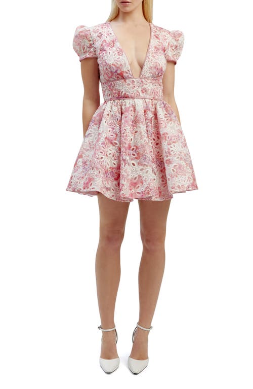 Tamarin Floral Eyelet Embroidered Minidress in Pink Floral