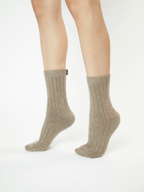 Shop Gobi Cashmere Trim Knit Bed Socks In Taupe