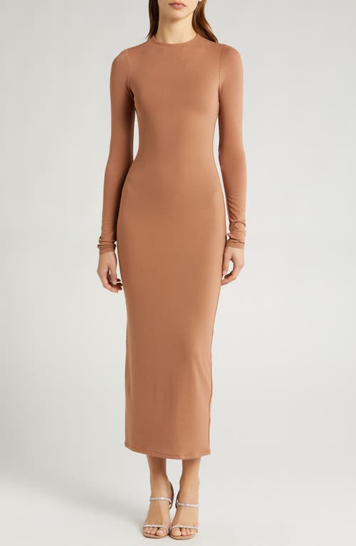 AFRM Juniper Funnel Neck Long Sleeve Jersey Maxi Dress in Raw Umber at Nordstrom, Size Small