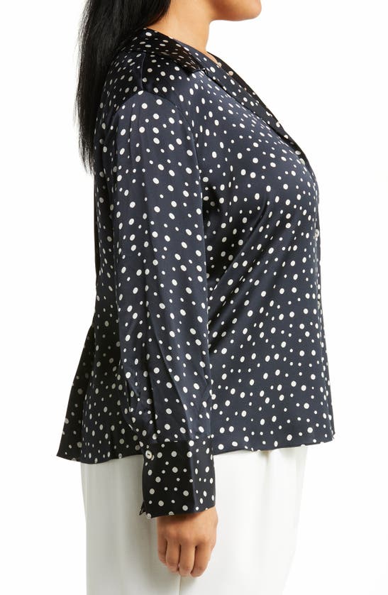 Vince Dot Print Silk Blouse In Deep Marine