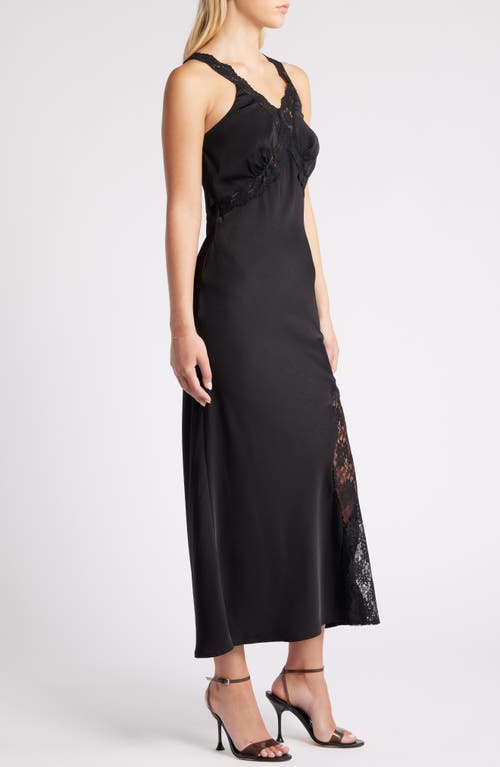 Shop Rare London Lace Detail Satin Slipdress In Black