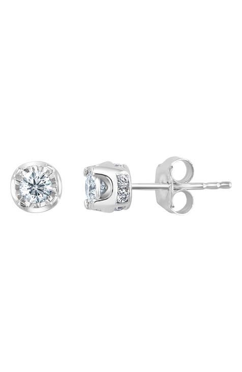 Sterling Silver Bright Cut Round Diamond Stud Earrings - 0.92 ctw