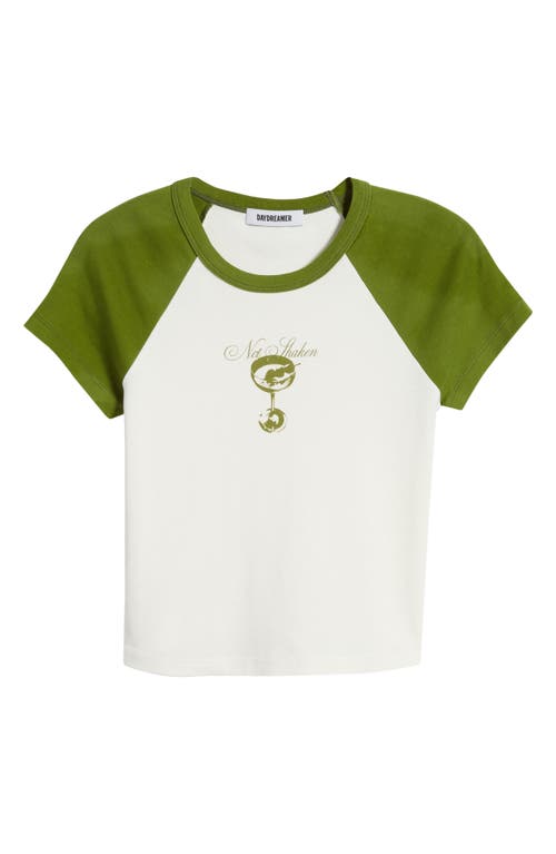 Shop Daydreamer Not Shaken Crop Cotton Graphic T-shirt In Olive Green Combo