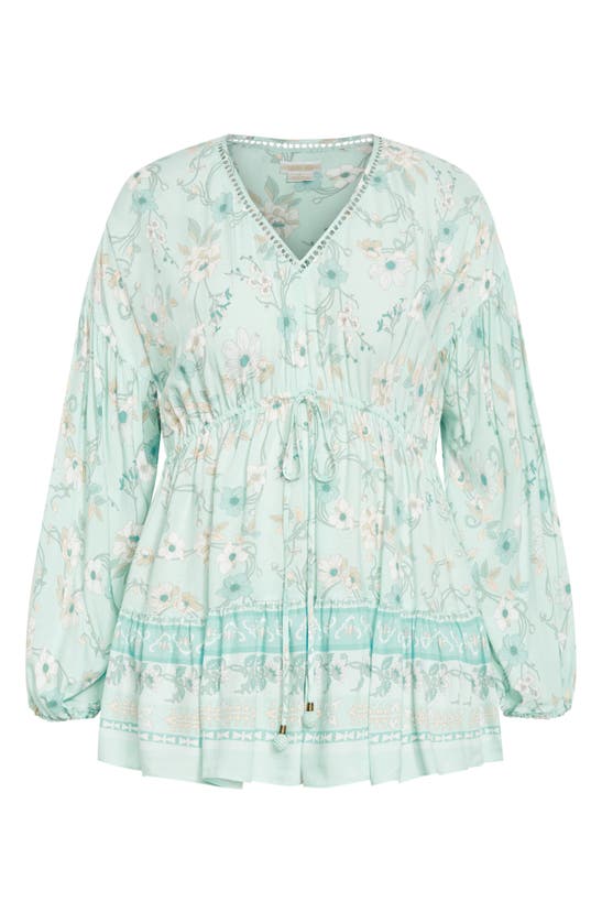 City Chic Spirited Floral Print Tunic Top In Seafoam Spirited Fl