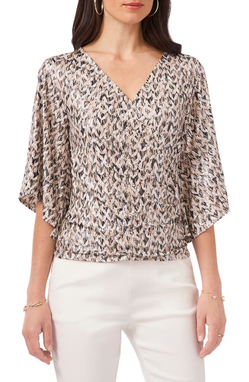 Chaus Foil Flutter Sleeve Top in Taupe/Ivory/Black at Nordstrom, Size Medium