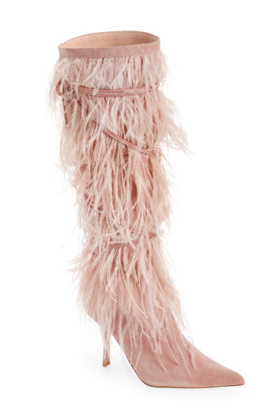 Jeffrey Campbell Shake-ya Feather Over The Knee Boot In Pink | ModeSens