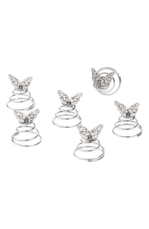 Capelli New York Kids' 6-Pack Crystal Butterfly Spiral Hair Clips in Silver at Nordstrom