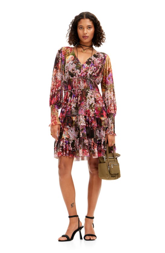 Desigual Azalea Floral Print Long Sleeve Minidress In Mix