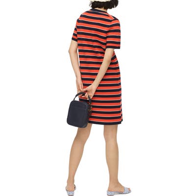 J.crew Stripe Short Sleeve Re-Imagined Wool Sweater Dress, Red