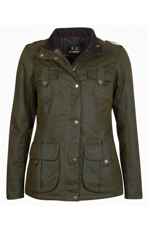 Barbour Winter Defense Water Reistant Waxed Cotton Jacket In Olive/classic