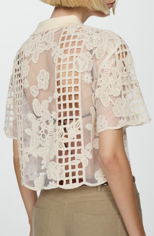Mango Embroidered Sheer Pullover Top In Ecru