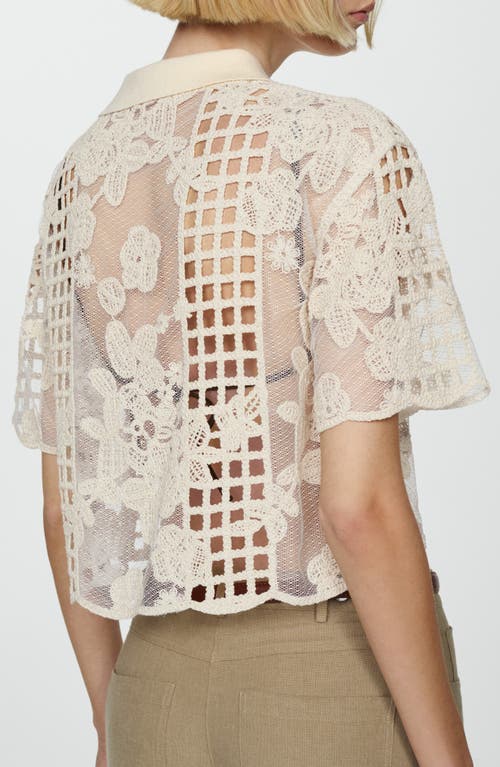 Shop Mango Embroidered Sheer Pullover Top In Ecru