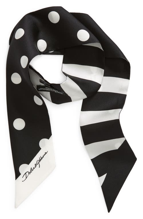 Shop Dolce & Gabbana Dolce&gabbana Polka Dot Stripe Silk Scarf In Pois/righe Nero