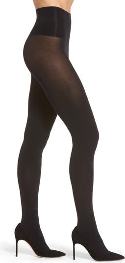 Spanx By Star Womens Size C Patterned Shaping Tights Ribbed Row Black  Control