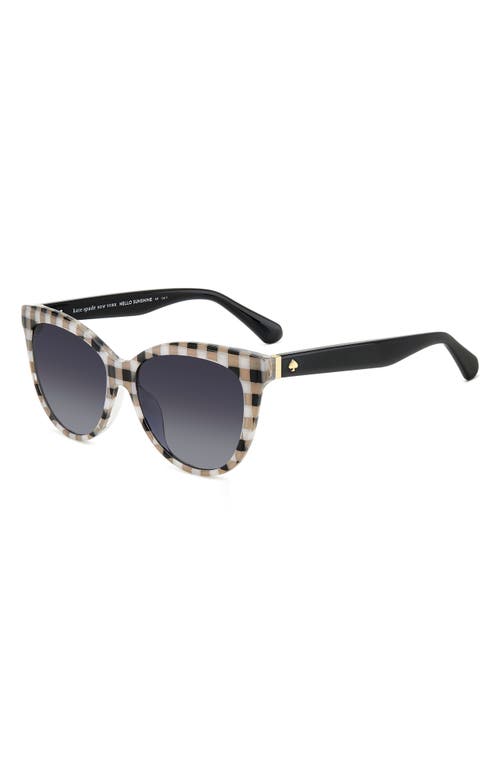 Kate Spade New York Daeshas 56mm Polarized Cat Eye Sunglasses In White Beige Black Check/grey