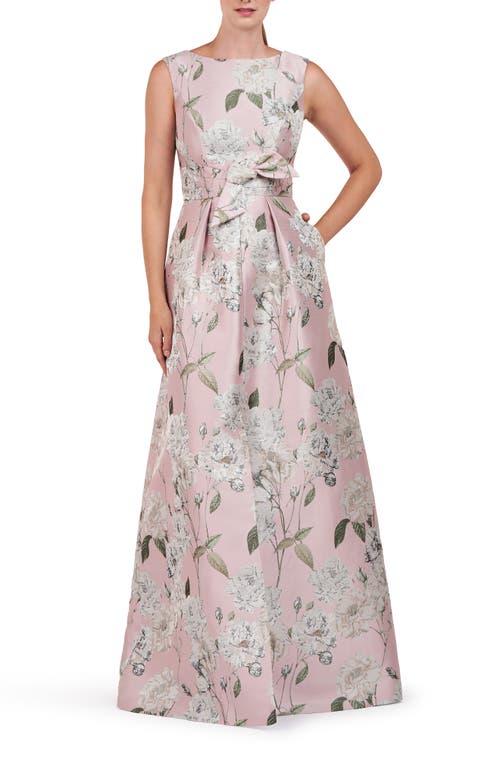 Liliana Metallic Floral Sleeveless Gown in Pink Pearl